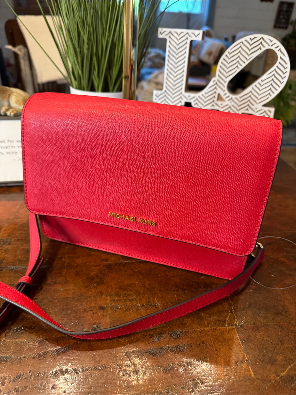 Michael Kors Bright Red Saffiano Leather Crossbody
